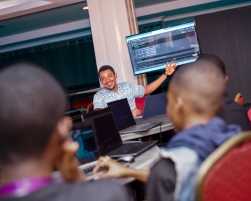 Mother and daughter looking at eachother and smiling